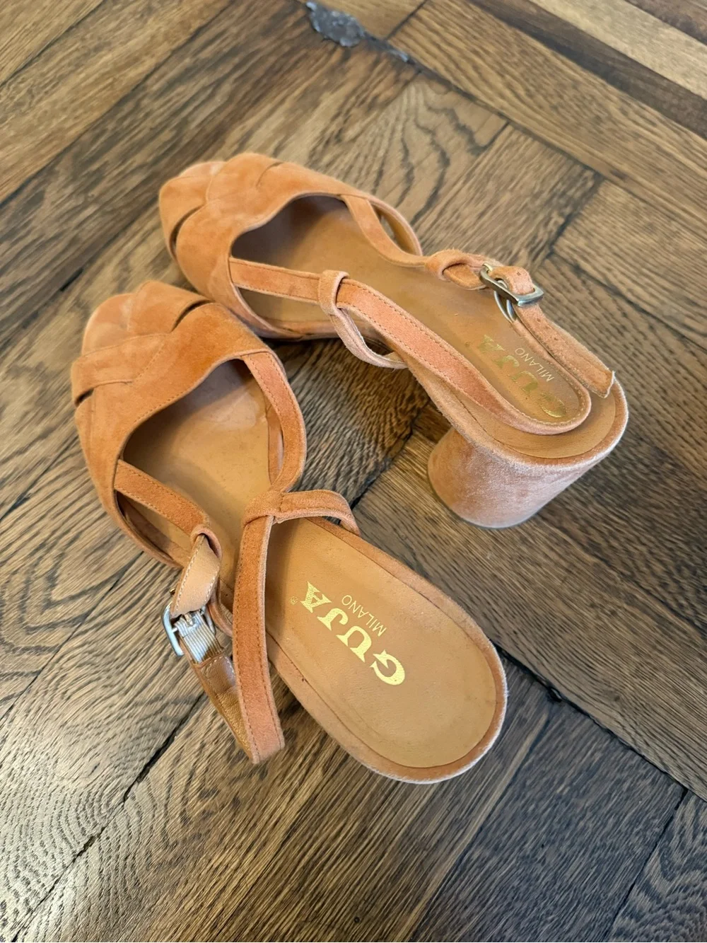 GUJA Milano Peach/Orange Suede Block Heel Sandals - Women